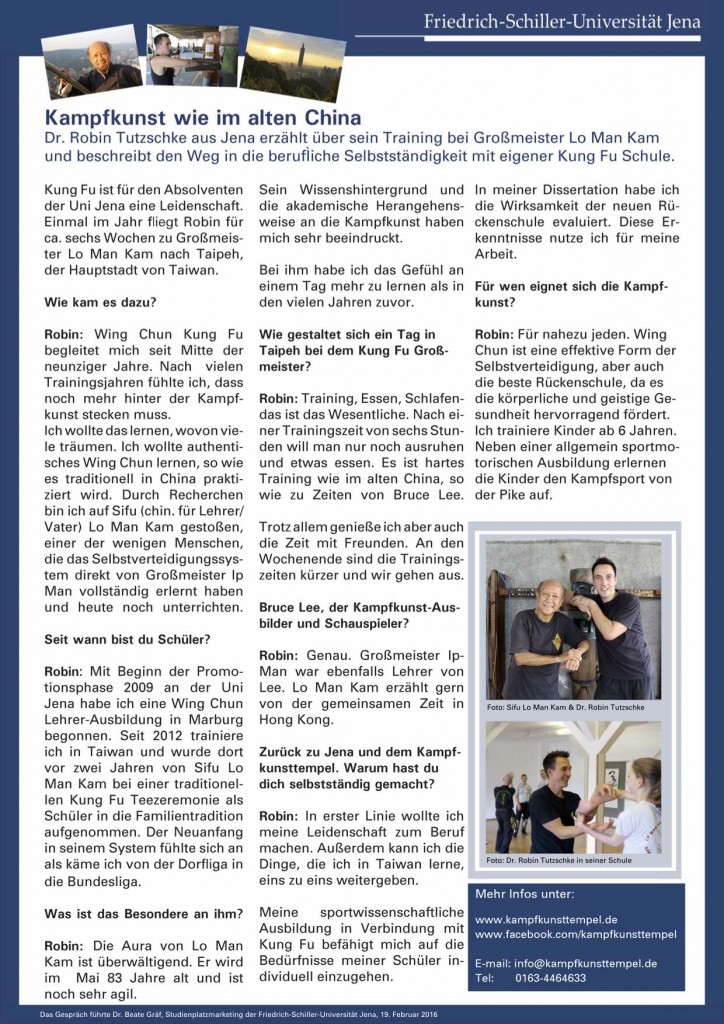 Dr. Robin Tutzschke Kampfkunsttempel Wing chun Jena