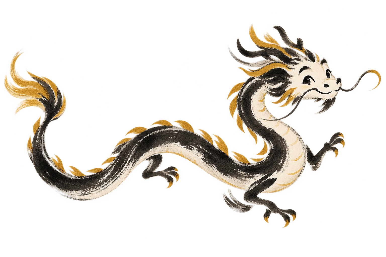 Freundlicher Drache als Pinselillustration