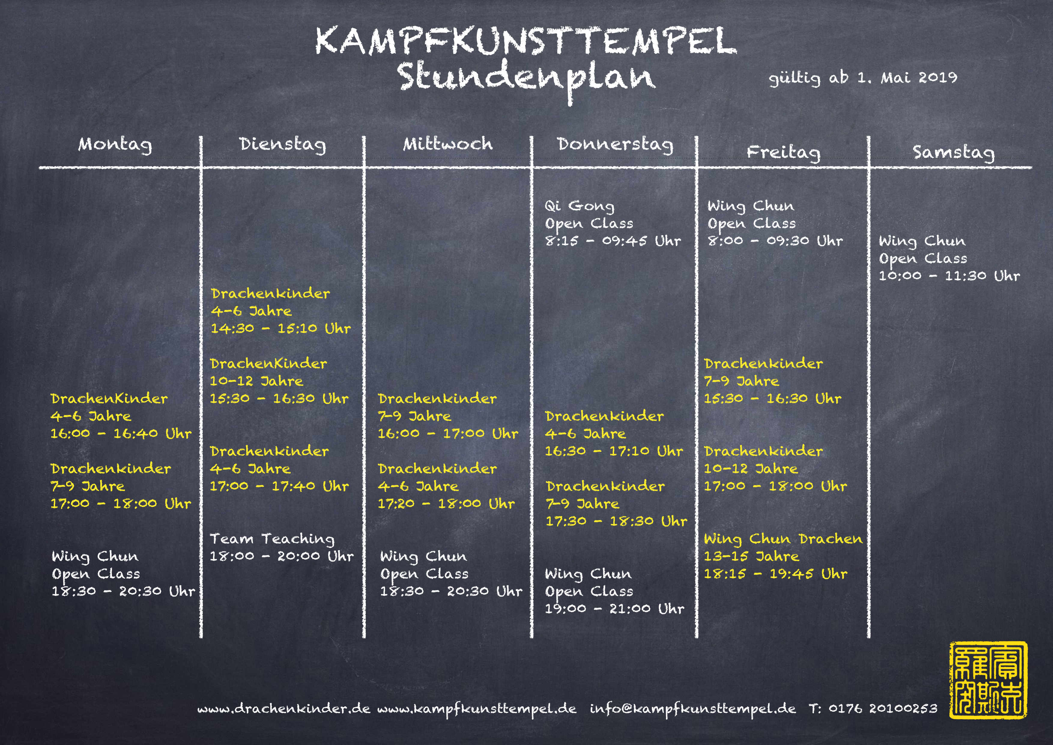 Kampfkunsttempel Wing Chun Jena Stundenplan