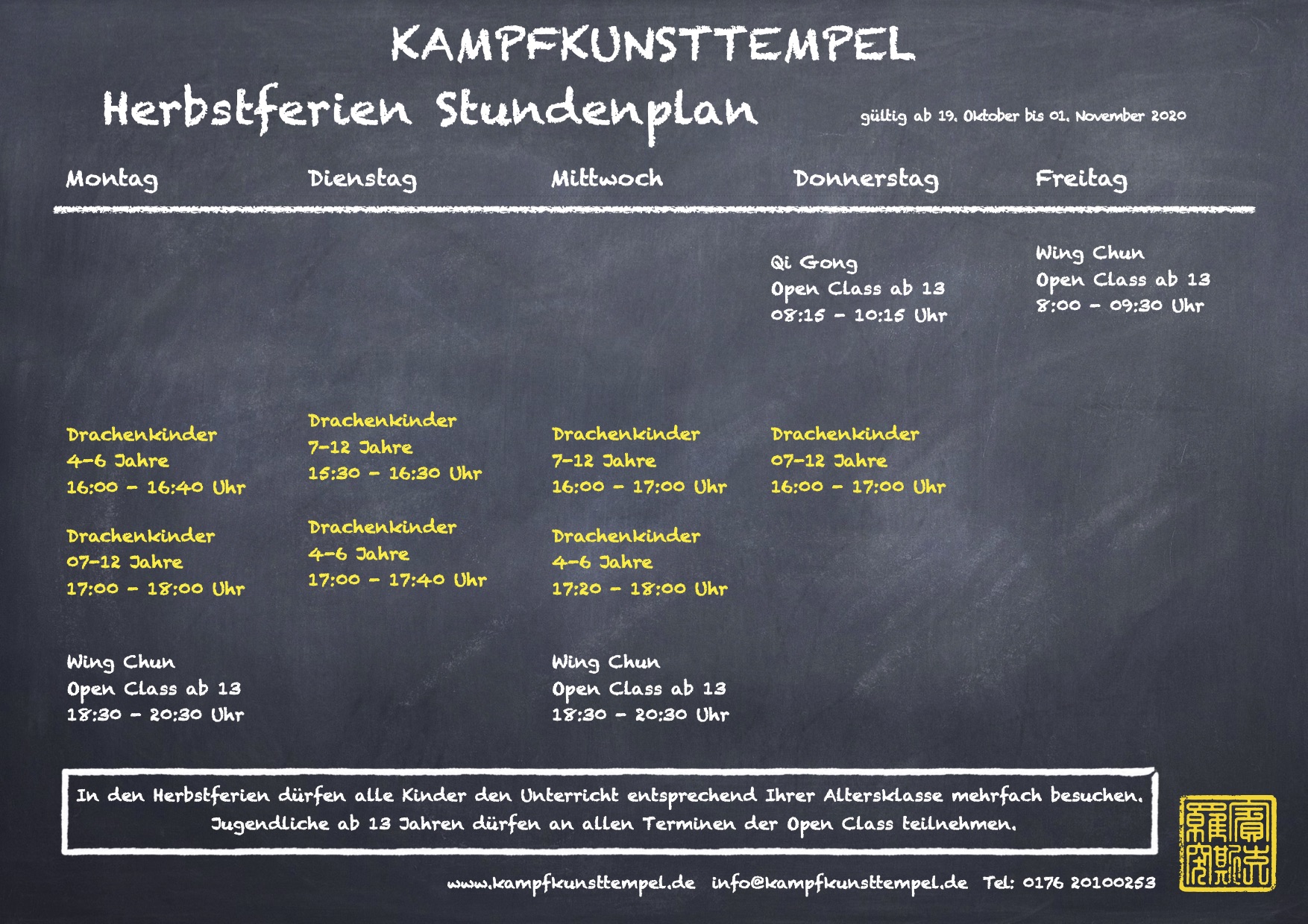 Kampfkunsttempel Wing Chun Jena Stundenplan Herbstferien