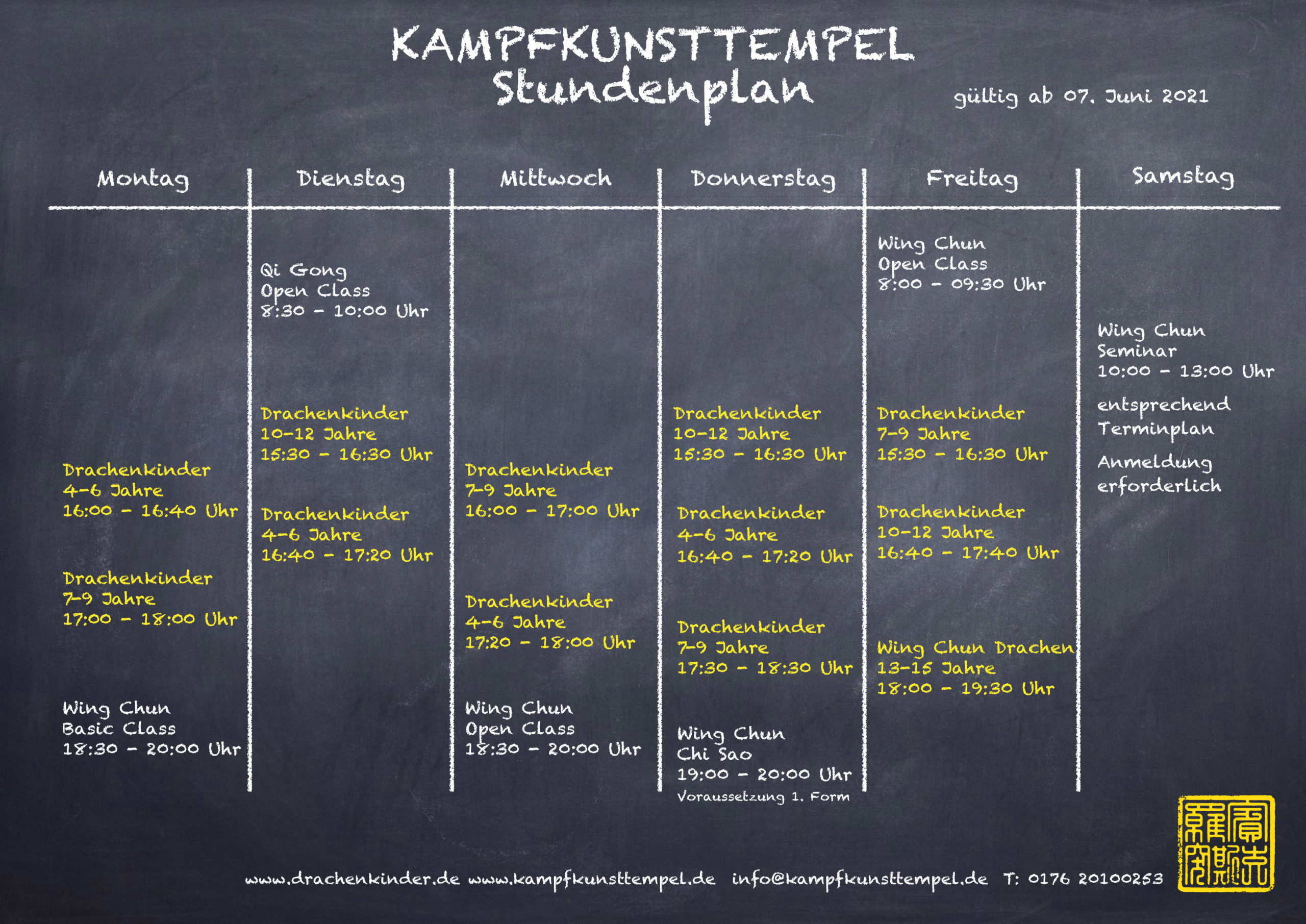 Stundenplan Kampfkunsttempel