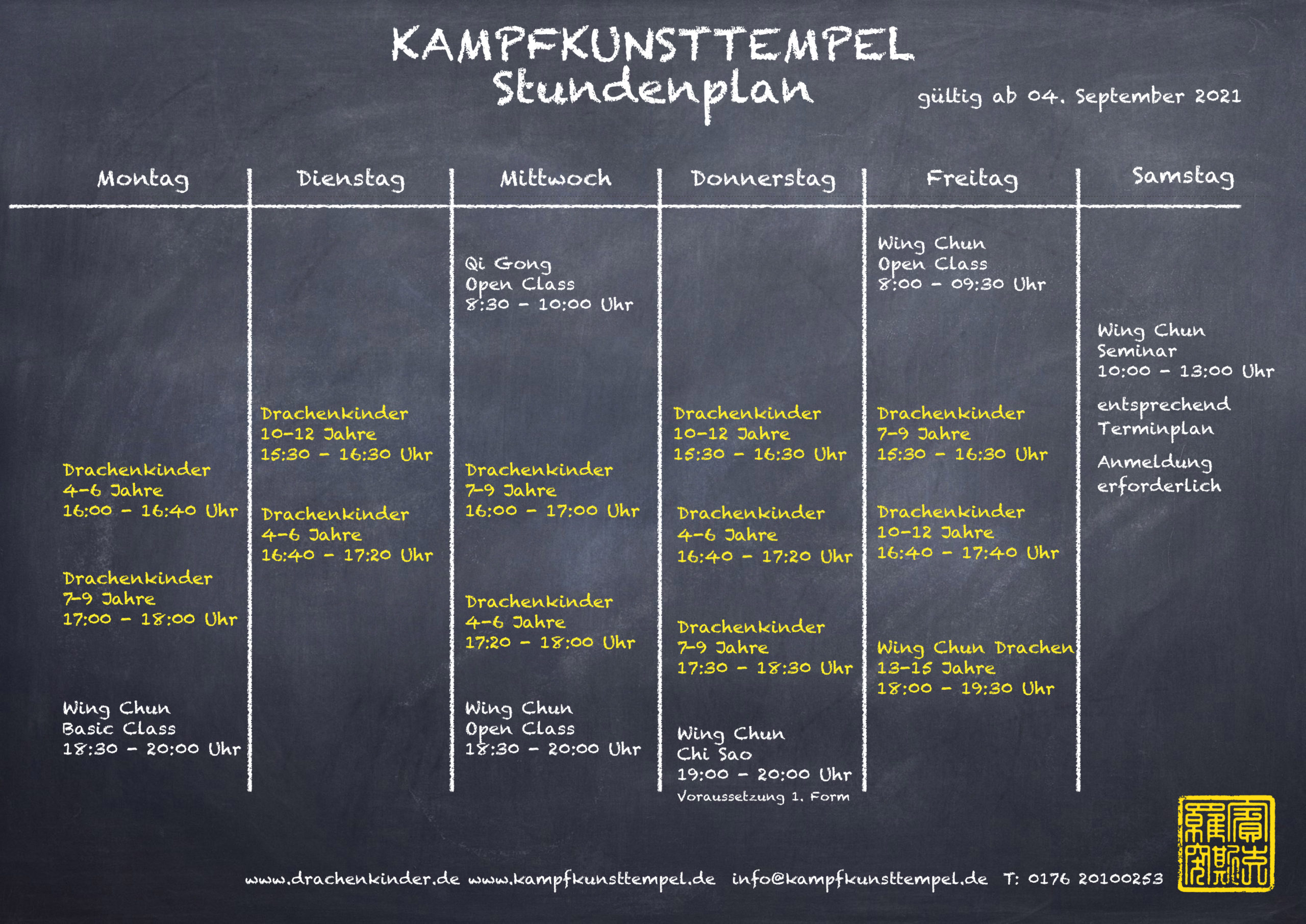 Kampfkunsttempel Drachenkinder Wing Chun Jena Stundenplan